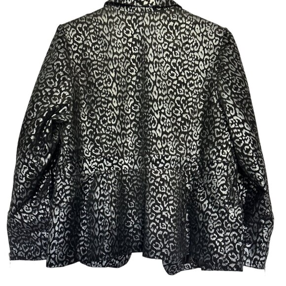 Pamela McCoy Black Silver Animal Leopard Print Metallic Leather Jacket  3X   New - Picture 2 of 5